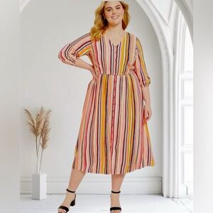 NWT Lane Bryant Button-Front Spring  Dress Elastic Waist Stripes Size 20 $89